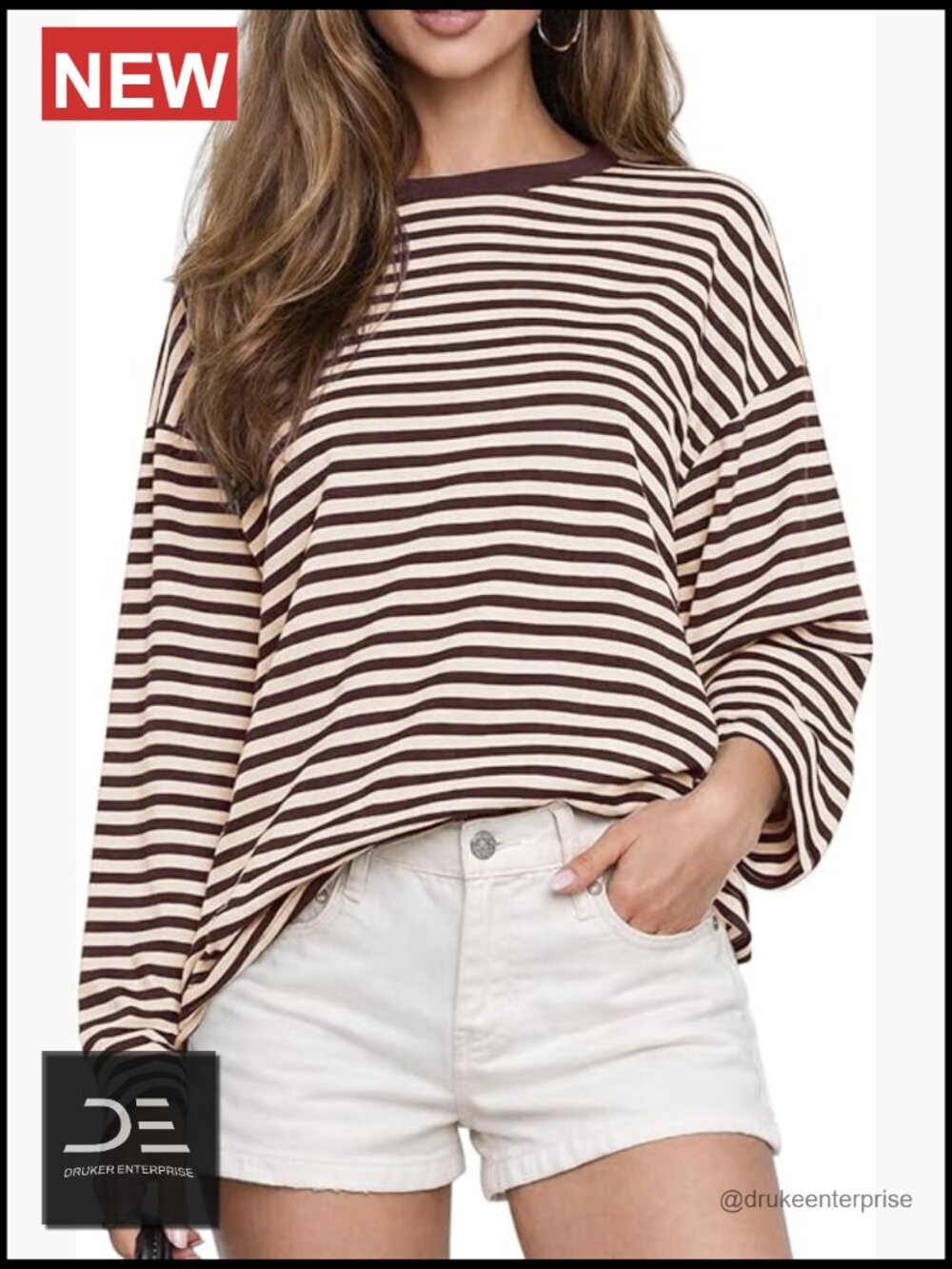 Oversized Striped Long Sleeve T Shirt Crewneck Y2K Casual
